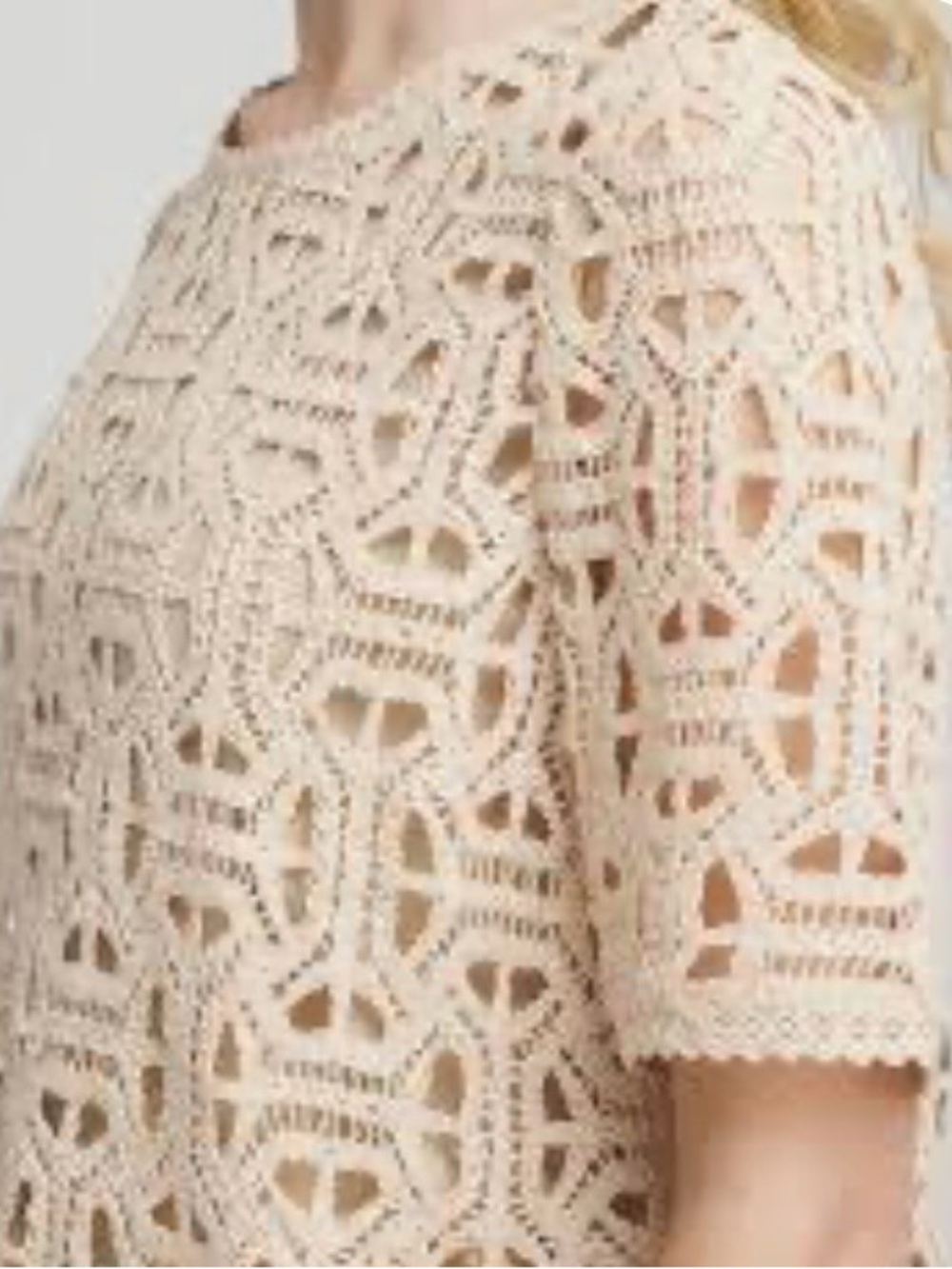 Chico's Beige Crochet Short-Sleeve Tee Size 2